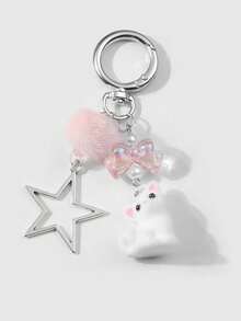 ROMWE Kawaii Móc khóa hình con cáo lông ngôi sao rỗng trái tim rỗng đa năng tinh tế và ngọt ngào của Ins - Hồng - Xem 1