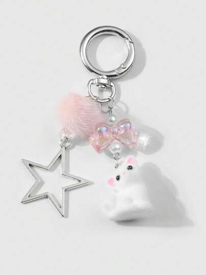 ROMWE Kawaii Móc khóa hình con cáo lông ngôi sao rỗng trái tim rỗng đa năng tinh tế và ngọt ngào của Ins