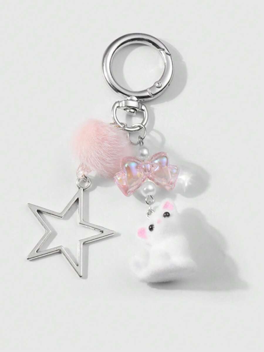 ROMWE Kawaii Móc khóa hình con cáo lông ngôi sao rỗng trái tim rỗng đa năng tinh tế và ngọt ngào của Ins - Hồng - Xem 1