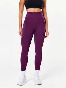 Seamluxe SHEIN Sport 女士纯色休闲运动紧身裤 - 紫色 - 查看 4