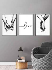 3Pcs/Set Hand In Hand Sweet Love Minimalist Home Decoration Wall Art Poster Canvas Print For Living Room Bedroom 3 Sizes Gifts Birthday Graduation - Multicolor - View 4