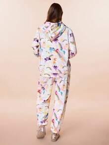 My Little Pony X SHEIN Bộ quần dài và áo hoodie rộng rãi in họa tiết thoải mái đi làm hàng ngày cho nữ, Xuân/Thu - Màu xanh lam - Xem 2