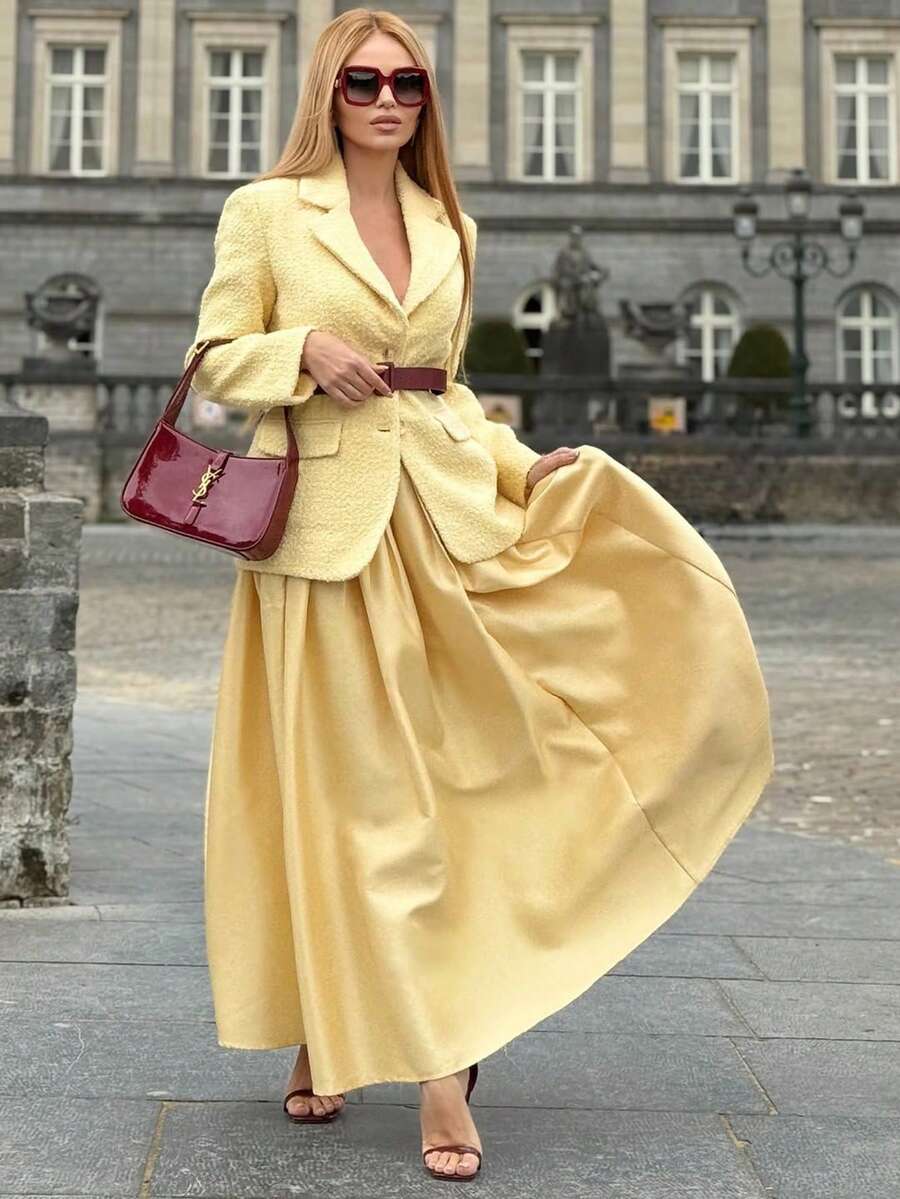 FLORETTA ÉLENA 高腰优雅蓬蓬公主风长裙女式半身裙 - 薑色 - 查看 1