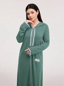 Veilorie 女士藏蓝色休闲连帽连衣裙 - 綠色 - 查看 5