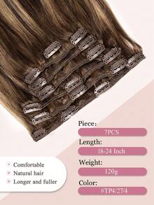 Human Hair Clip In Hair Extensions, Balayage Chocolate Brown Mixed Caramel Blonde 120g Hair Extensions Real Human Hair Straight Remy Hair Dark Roots Ombre 18-24 Inch 7pcs - S4/27/4 - View 5