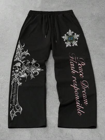 Pantaloni sportivi casual comodi e larghi con gamba dritta, colore nero