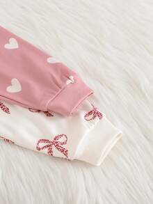 Cozy Pixies 4 pezzi Set pigiama da bambina con maglietta a girocollo in maglia morbida con cuori e fiocchi, e leggings in vita elastica, aderente - Rosa - Visualizzare 3