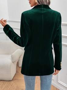 SHEIN LUNE 女士优雅纯色丝绒西装外套 - 墨綠色 - 查看 2