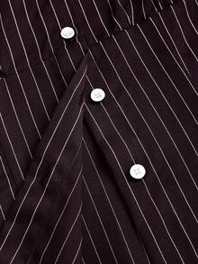 Sweetra Áo cánh tay dài họa tiết kẻ sọc cổ bẻ thời trang, màu sắc tương phản, ôm sát eo, tôn dáng cho nữ - Cà phê nâu - Xem 6