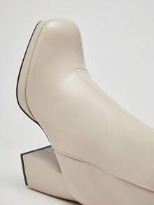 Solezae 女士舒适PU拉链厚底踝靴时尚短靴 - 米色 - 查看 8