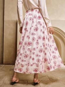 Penseblé Women's Blush Pink Printed Skirt,Elegant Autumn Skirt,Suitable For Tea Party,Dates,Beach,Music Festivals,Back To School,Parties,Halloween - Pink - View 2