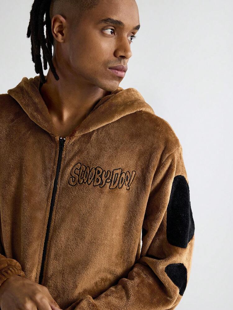SCOOBY-DOO X SHEIN Men's Casual Letter & Dog Embroidery Hooded