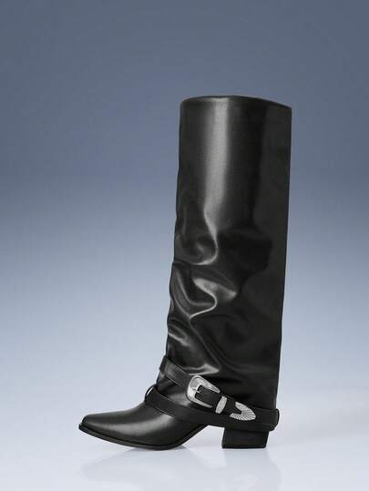 CUCCOO GRLICON Botas cómodas de tacón de madera con diseño sencillo y fácil de poner, adecuadas para Halloween, Navidad, fiestas, atuendos Y2K, otoño/invierno