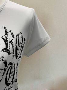 INAWLY 女士夏季朋克摇滚修身骷髅印花短袖 T 恤 - 白色 - 查看 4