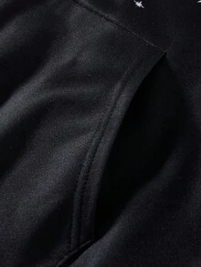 2 件青少年男孩休闲日常舒适印花连帽运动衫和直筒运动裤套装 - 黑色 - 查看 6