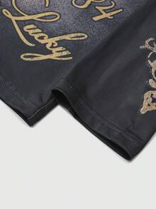 ROMWE MEN Street Life Men's Slogan Print Crew Neck Jesus Loose Fit Long Sleeve Casual T-Shirt - Black - View 8