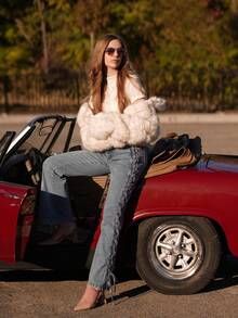 ORNATELLA Latest Fashion Fluffy Collar Elegant Short Jacket For Women - Apricot - View 4