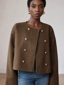 Aveloria Modichic Premium Thick Greenish-Gray Short Overcoat - Green - View 1