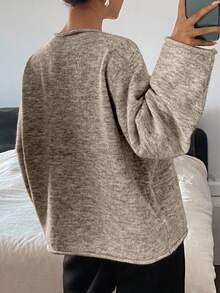 Livesso Women's Casual Loose Fit Drop Shoulder Long Sleeve Sweater, Autumn/Winter - Khaki - View 2