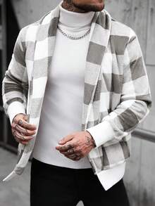 Manfinity CasualCool Men's Casual Plaid Lapel Long Sleeve Jacket, Autumn/Winter