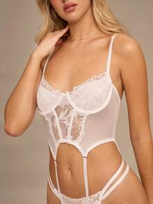 Enchnt Women's Sexy Lace Camisole Lingerie Set, Daily Wear - White - View 5