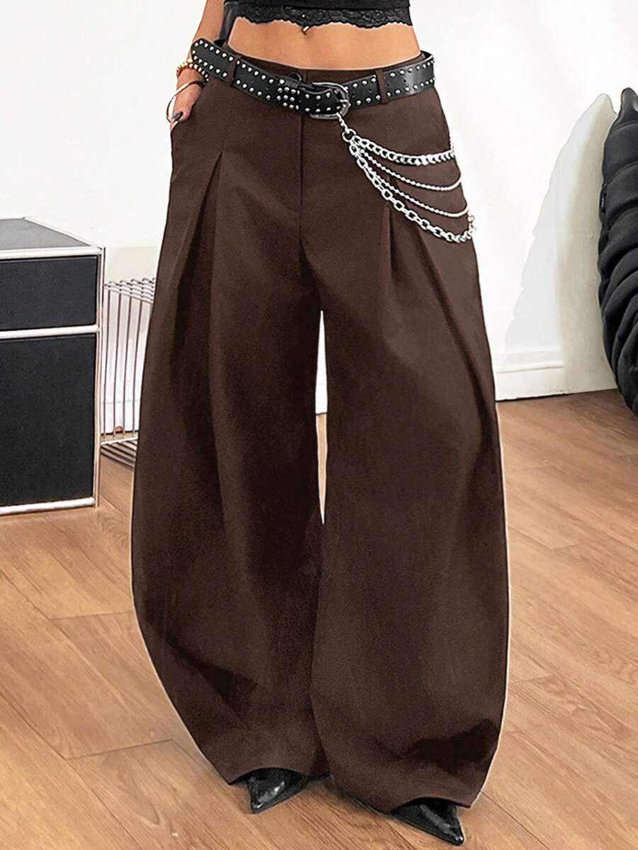 Coolane 女式夏季嬉皮商务休闲街头风复古宽松灯笼裤 - 棕色 - 查看 1