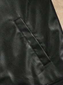 Manfinity NXTstreet Herren Einfarbige Langarm Reißverschluss Kragen PU Leder vielseitige bequeme Lässig Jacke - Schwarz - Übersicht 5