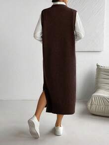 SHEIN LUNE Women's All-Match Versatile Commuter Long Dress - Coffee Brown - View 2