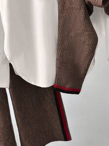 GlowEve Unique Niche Design Sense Cross Gray Long Sleeve Knit Sweater Women's New Casual Loose Top, Paired With Striped Wide-Leg Pants, Women Knit Two Pieces Set - Multicolor - View 3