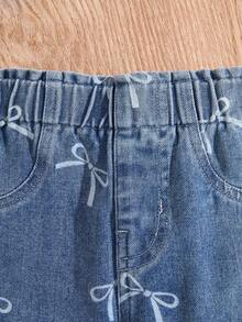 SHEIN Set Denim Motif Minimalis Kasual untuk Balita - Medium Wash - View 7