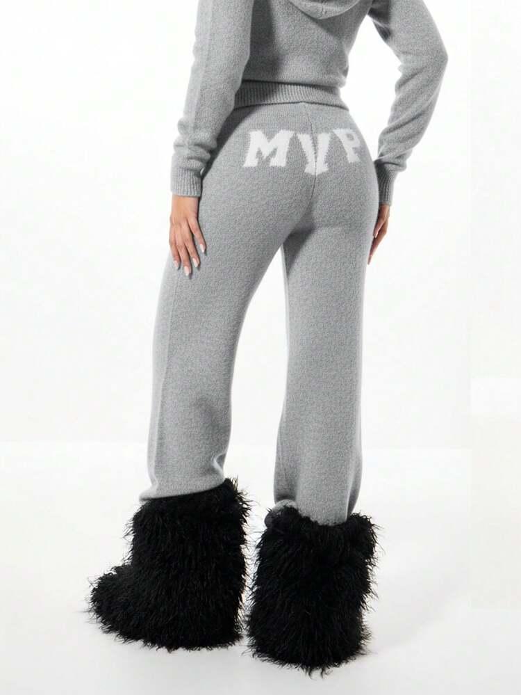 SUMWON WOMEN Fluffy Knit Wide Leg Trousers With Logo