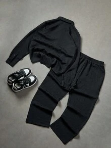 Manfinity Hypemode Bộ quần áo dài tay và áo sơ mi sequin thường ngày cho nam - màu đen - Xem 3