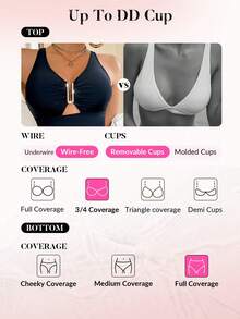 Voyashape Traje de baño de una pieza de unicolor plisado y hueco para mujer - Negro - Ver 4
