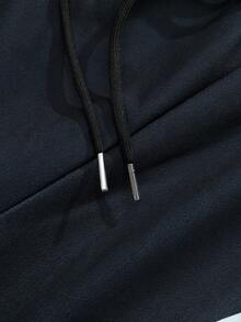 ROMWE MEN Casual Conjunto de sudadera con capucha y pantalón de chándal con parches de colores contrastantes para hombre - Negro - Ver 4