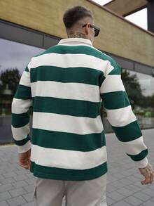 Artur Kramer Men Striped Collared Button Front Long Sleeve Fashion Sweatshirt