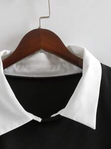 SHEIN PETITE CURVE Plus 2 In 1 Contrast Collar Sweatshirt Graduation,Back To School Outfits,Graduation,Teacher Outfits For Women,Back To School Winter Fall Autumn - Black - View 4