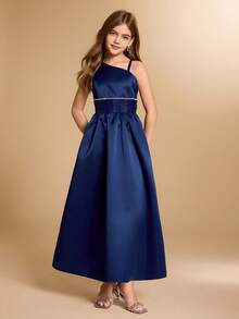 Girls' Long Piano Recital Dress, Christmas Party Gown, Children's Orchestra Choir Dress, Junior Host Princess Dress, Minimalist - Navy Blue - View 7