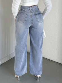 Alexandranx Pantalones Vaqueros De Pierna Ancha Para Mujer - Lavado ligero - Ver 2