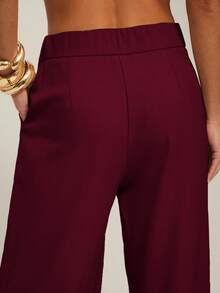 Silquee Women's Casual Solid Color Loose Pocket Pants Wide Leg Pants Palazzo Pants Pleated Pants Loose Pants,Fall,Cozy Fall And Winter Clothes For Women - Burgundy - View 4