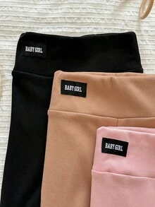 SHEIN LMoss 3件套女婴针织纯色字母印花套装，女婴下装，女婴裤子，女婴长裤，舒适秋冬款式，女婴服装 - 彩色 - 查看 5