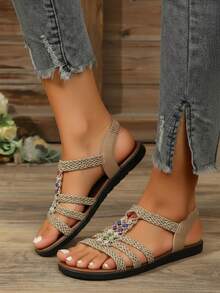 Women Flat Sandals - Khaki - View 3