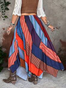 Whyspr Grunge Cottage Punk Plus Size Women's Colorful Vintage Asymmetrical A-Line Skirt - Multicolor - View 2