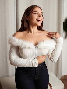 Lupita Cardoza 秋冬露肩毛绒短款粉色夹克 - 白色 - 查看 6