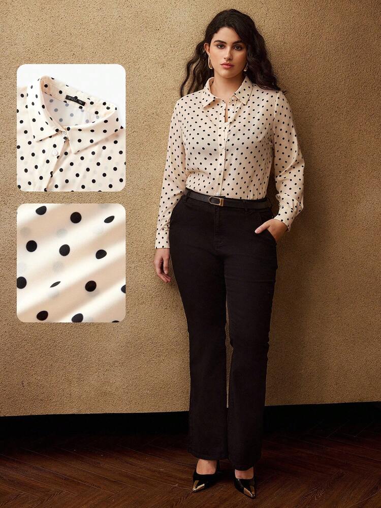 PLUS POLKA DOT PRINT LONG SLEEVE SHIRT