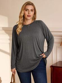 Rosumi Plus Size Round Neck Long Sleeve Casual Loose Soft Appealing T-Shirt,Winter Clothes For Women - Dark Grey - View 4