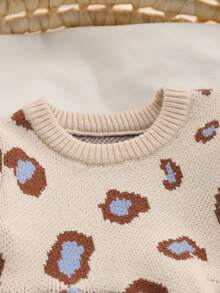 SHEIN Baby Girl Leopard Print Crew Neck Long Sleeve Knitted Dress And Knitted Pants Casual Outfit Baby Set Autumn Winter Season Puffed Sleeve Baby Outfit Cheetah Print Baby Clothes Neutral Baby Clothes Unisex 2026 Autumn And Winter Two Pieces Suit Cozy Pixies Baby Girl Set Baby Girl Knitted Outfits Baby Sweater Sets Knit Two Pieces Leopard Print Baby Clothes Autumn And Winter - Multicolor - View 3