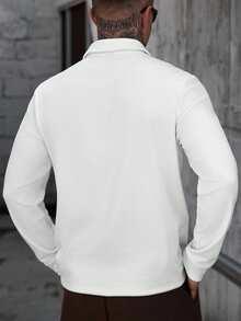 Manfinity CasualCool 男士纯色休闲通勤长袖拉链 Polo 衫，适合日常休闲、周末旅行、户外活动、探险旅行、轻松的工作环境或半正式场合，也是送给男友/丈夫、周年纪念日或圣诞节的理想礼物。 - 白色 - 查看 2