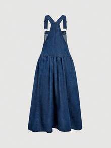 SHEIN MOD Women's Casual Washed Denim Pinafore Dress - Blue - View 2