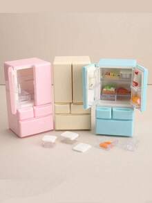 1 件逼真微型双门冰箱配件，盒装，适合青少年的精细厨房场景，创意玩具，生活电器模型，可收藏，优质 ABS 塑料，3 种颜色可选
