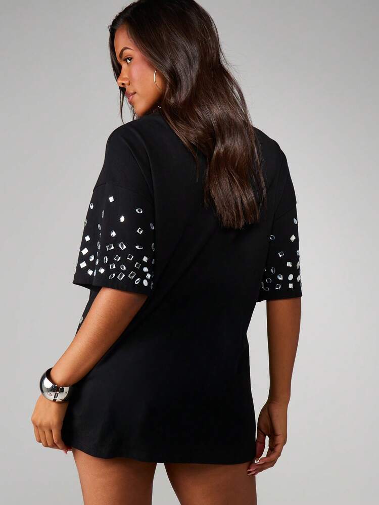 Missguided x Playboy Logo Oversized T-Shirt Dress With Metallic Confetti Print